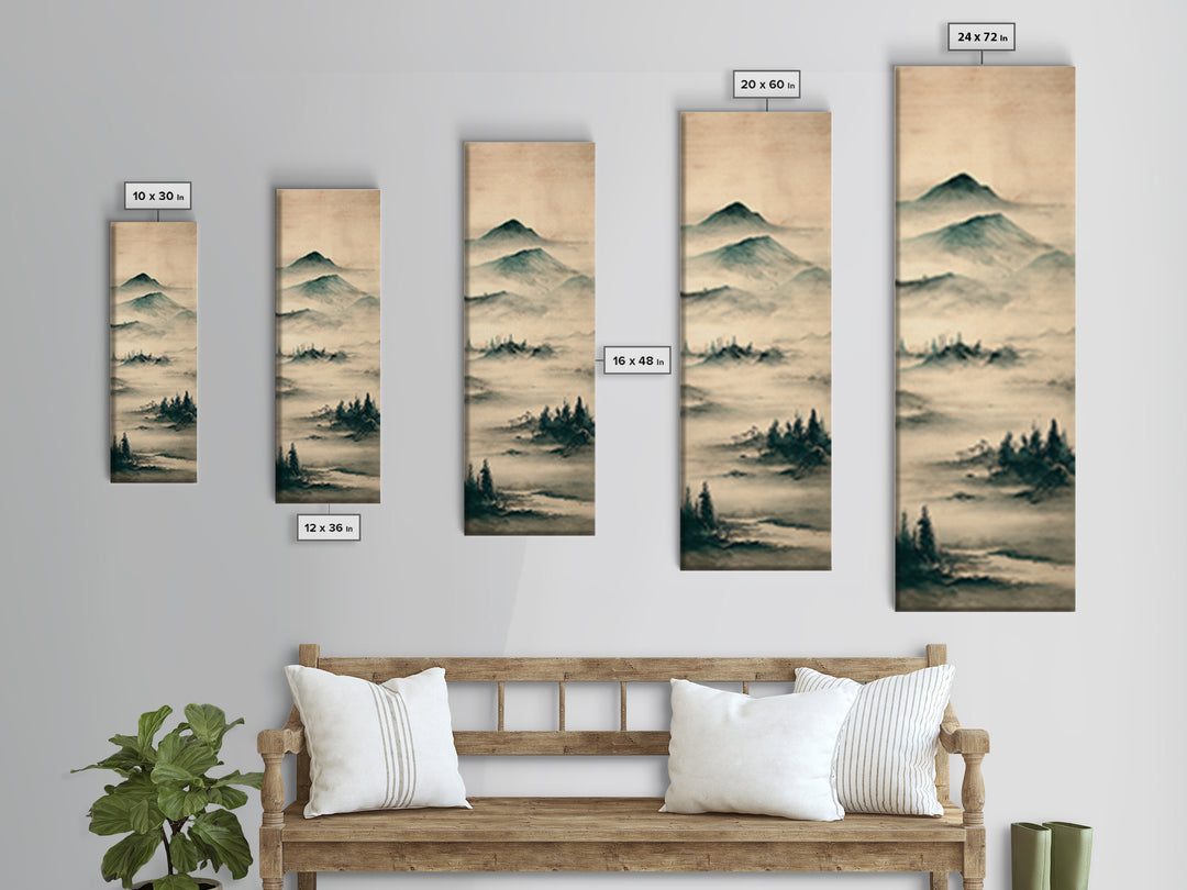 Japanese Ink Landscape Canvas Print, Asian Inspired Art, Farmhouse Wall Art, Living Room Decor, Harmony, Spiritual Wall Art, ASI-1x3-88