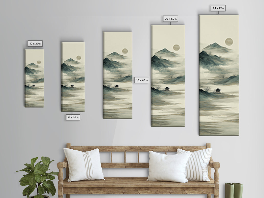 Chinese Mountain Scroll Landscape Canvas Print, Asian Inspired Art, Digital Download Art, Living Room Decor, Harmony, ASI-1x3-92