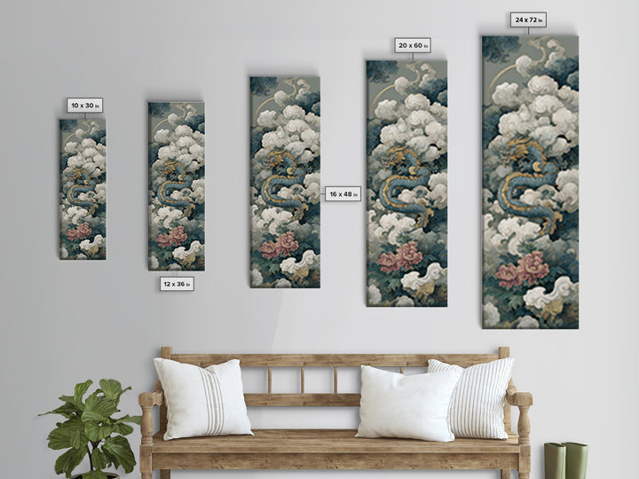 Dragon Curling Through Clouds Canvas Print, Asian Inspired Art, Spiritual Wall Art, Living Room Decor, Oil Painting, Harmony, ASI-1x3-97