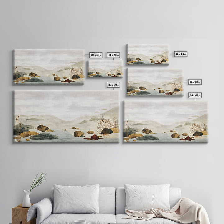 Zen Rock Garden Abstraction Framed Canvas Print, Asian Inspired Art, Art Print, Living Room Decor, Watercolor Art, Harmony, ASI-2x1-34