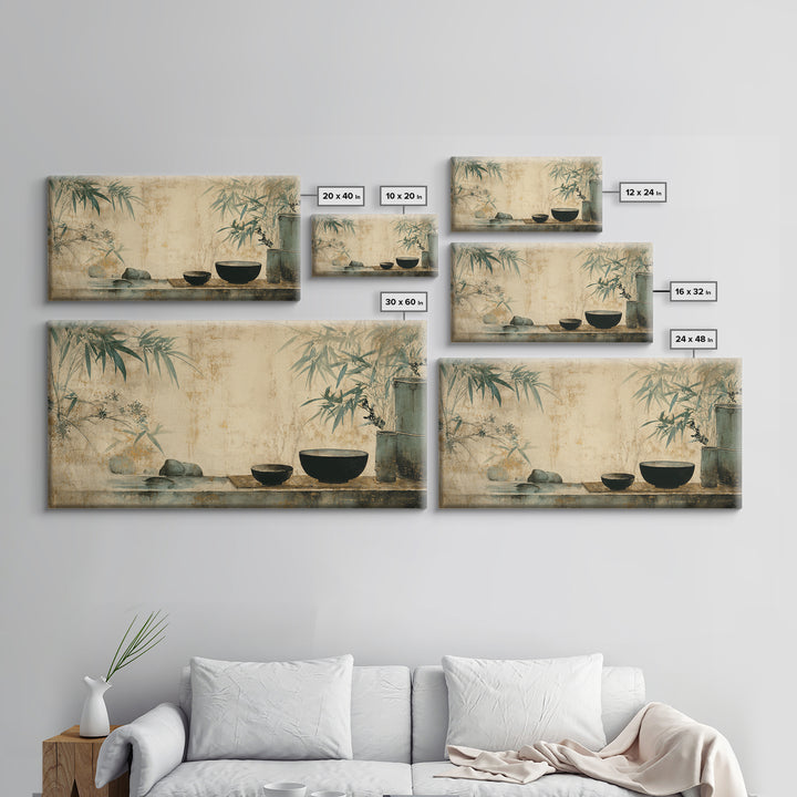 Tea Bowl and Steam Still Life on Framed Canvas Print, Asian Inspired Art, Living Room Decor, Oil Painting, Harmony, ASI-2x1-35