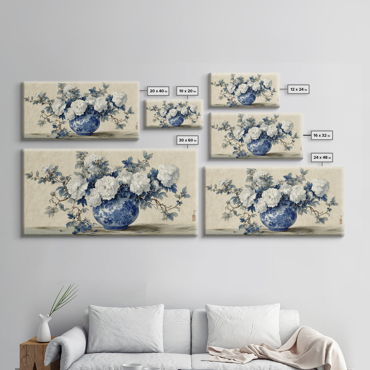 Blue and White Porcelain Vase Canvas Print, Asian Inspired Art, Contemporary Art, Living Room Decor, Fine Art, Harmony, ASI-2x1-41