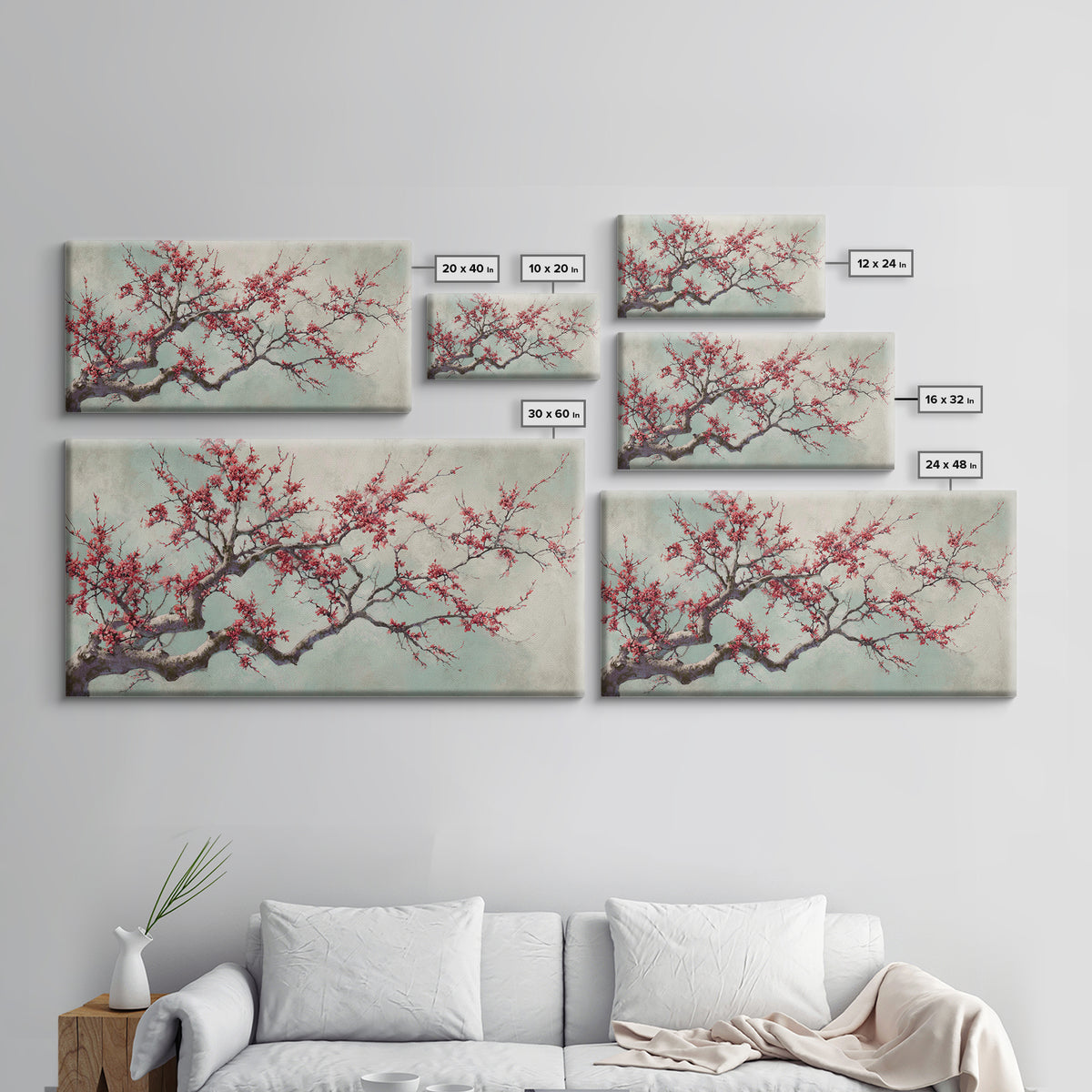 Cherry Blossom Branch Canvas Print, Asian Inspired Art, Japanese Art, Living Room Decor, Watercolor Art, Harmony, ASI-2x1-47