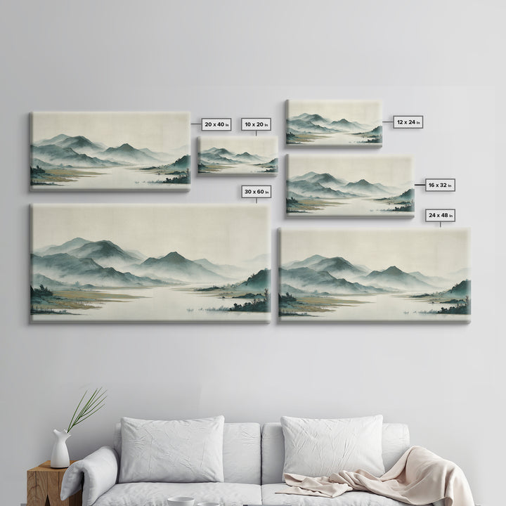 Japanese Ink Landscape Canvas Print, Asian Inspired Art, Wall Decor, Living Room Decor, Fine Art, Harmony, Farmhouse Wall Art, ASI-2x1-48