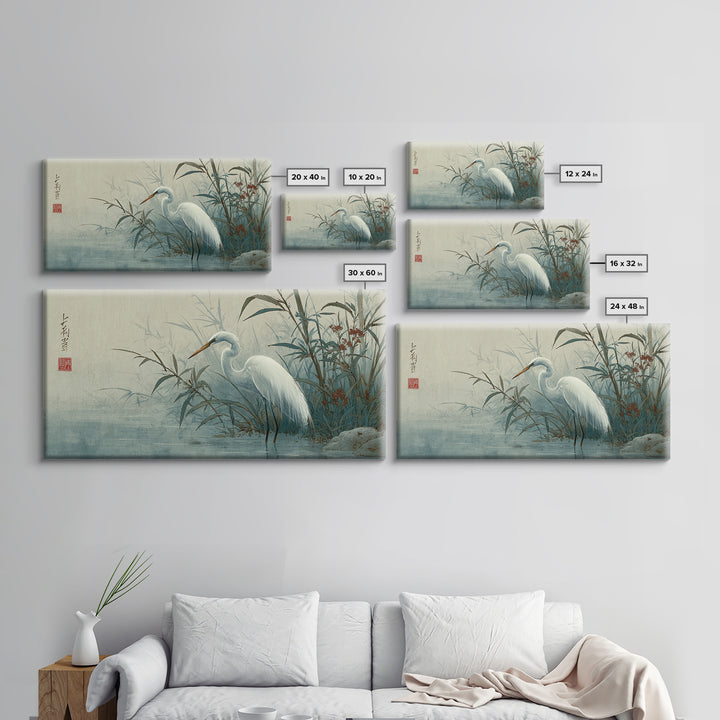 White Heron Standing Canvas Print, Asian Inspired Art, Printable Art, Living Room Decor, Oil Painting, Harmony, ASI-2x1-53