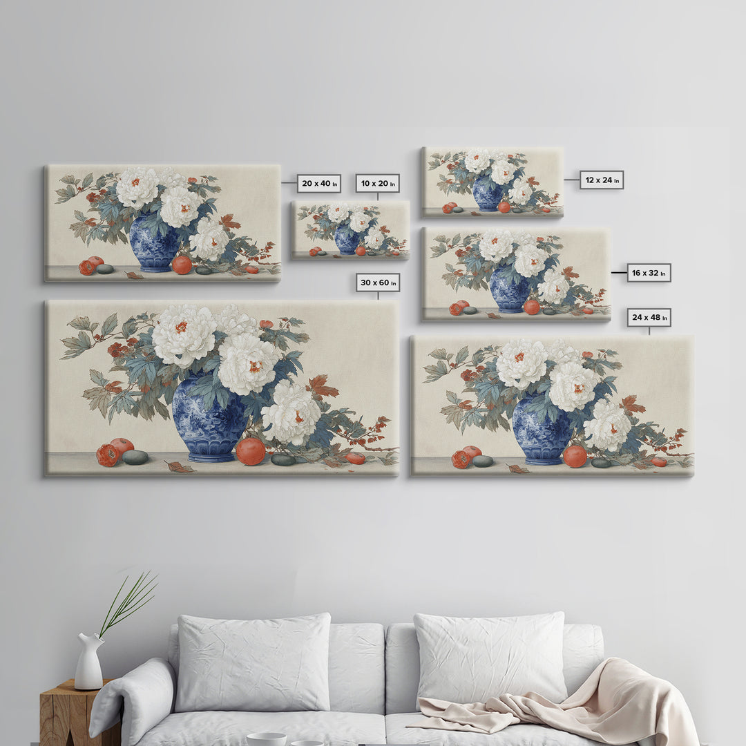 Blue and White Porcelain Vase Framed Canvas Print, Asian Inspired Art, Living Room Decor, Abstract Art, Harmony, ASI-2x1-65