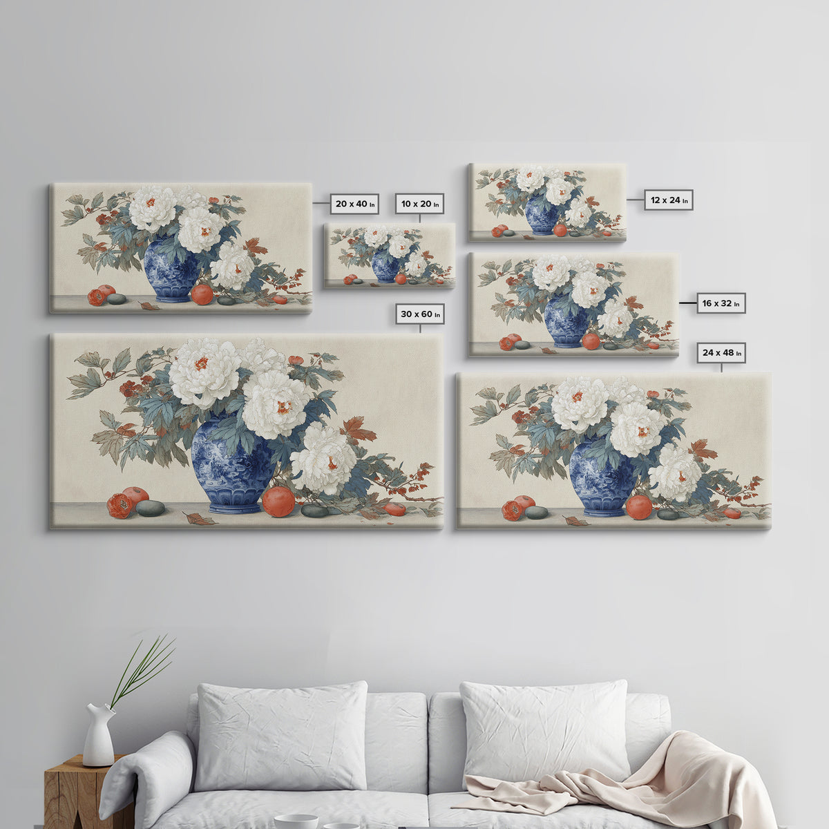 Blue and White Porcelain Vase Framed Canvas Print, Asian Inspired Art, Living Room Decor, Abstract Art, Harmony, ASI-2x1-65