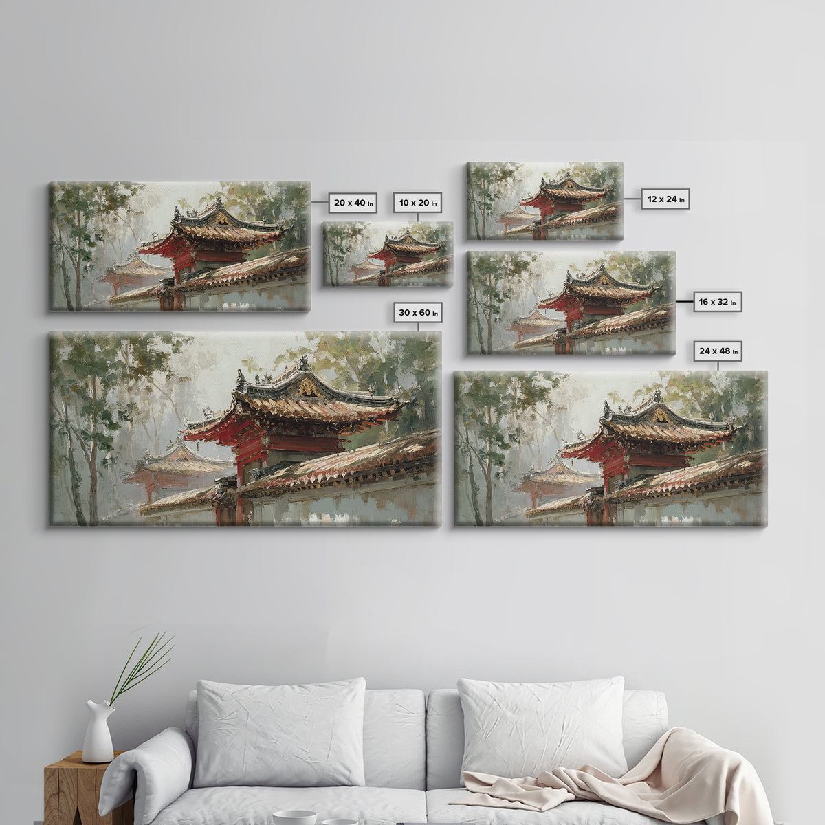 Temple Roof Detail Framed Canvas Print, Asian Inspired Art, Spiritual Wall Art, Living Room Decor, Fine Art, Harmony, ASI-2x1-67