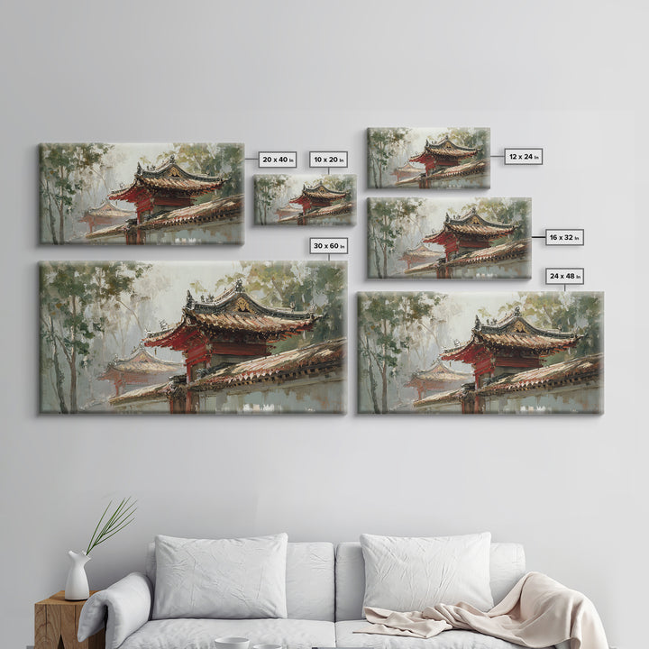 Temple Roof Detail Framed Canvas Print, Asian Inspired Art, Spiritual Wall Art, Living Room Decor, Fine Art, Harmony, ASI-2x1-67