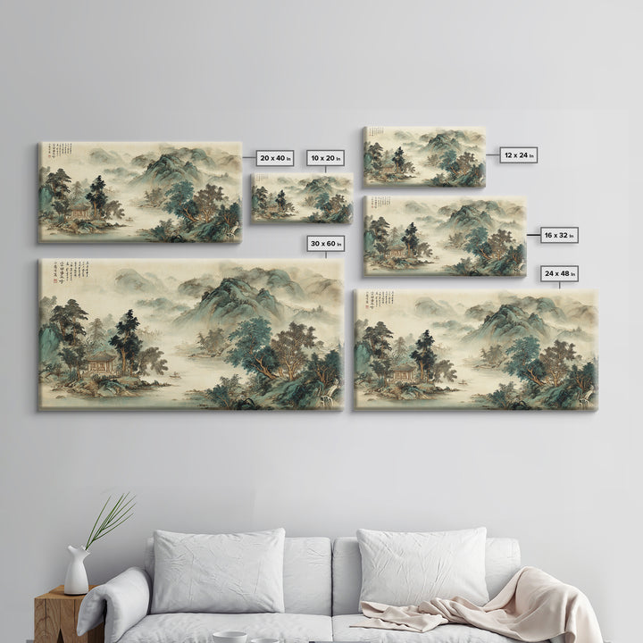 Chinese Mountain Scroll Landscape Canvas Print, Asian Inspired Art, Farmhouse Wall Art, Living Room Decor, Fine Art, Harmony, ASI-2x1-76