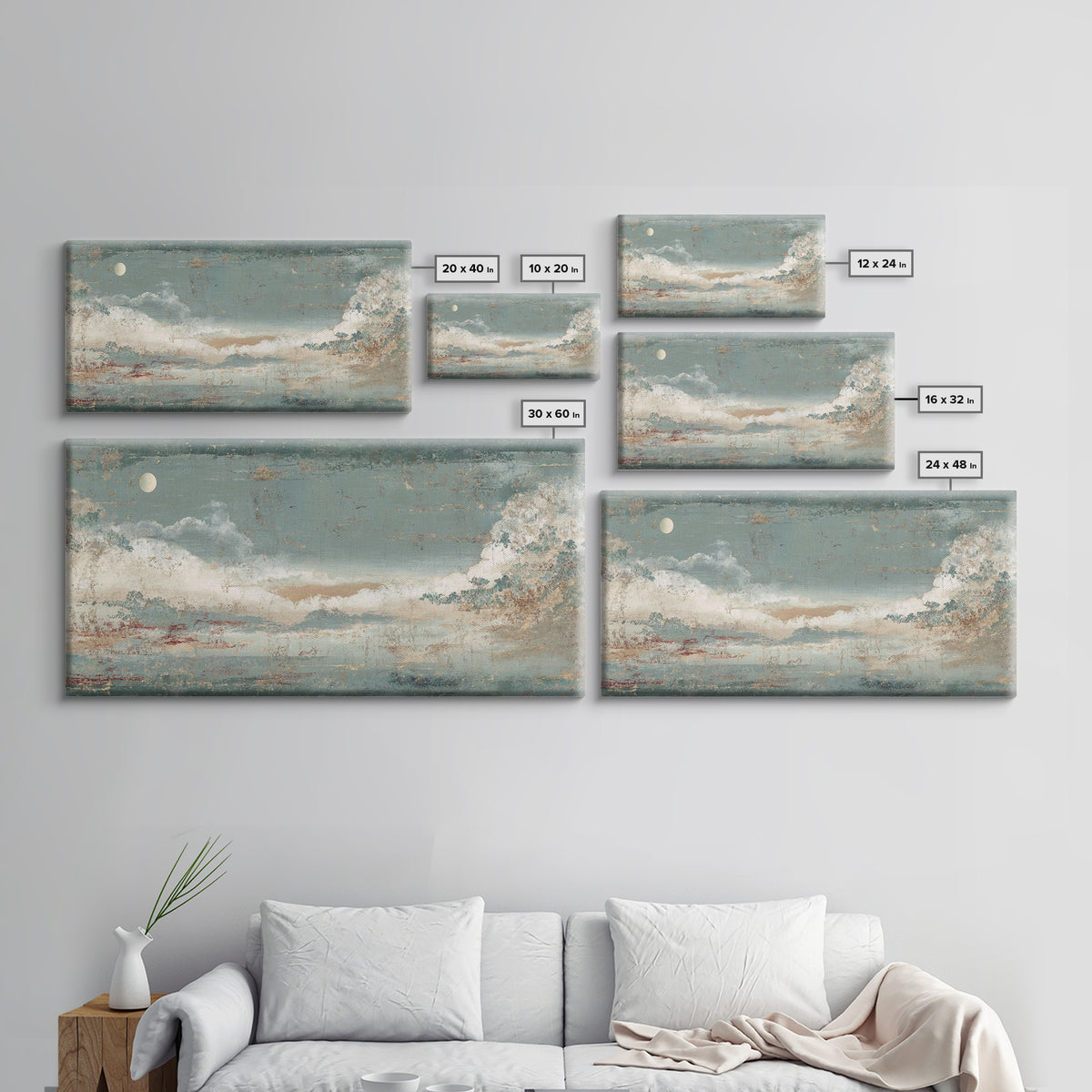 Crane and Moon Composition Framed Canvas Print, Asian Inspired Art, Bedroom Wall Decor, Living Room Decor, Oil Painting, ASI-2x1-92