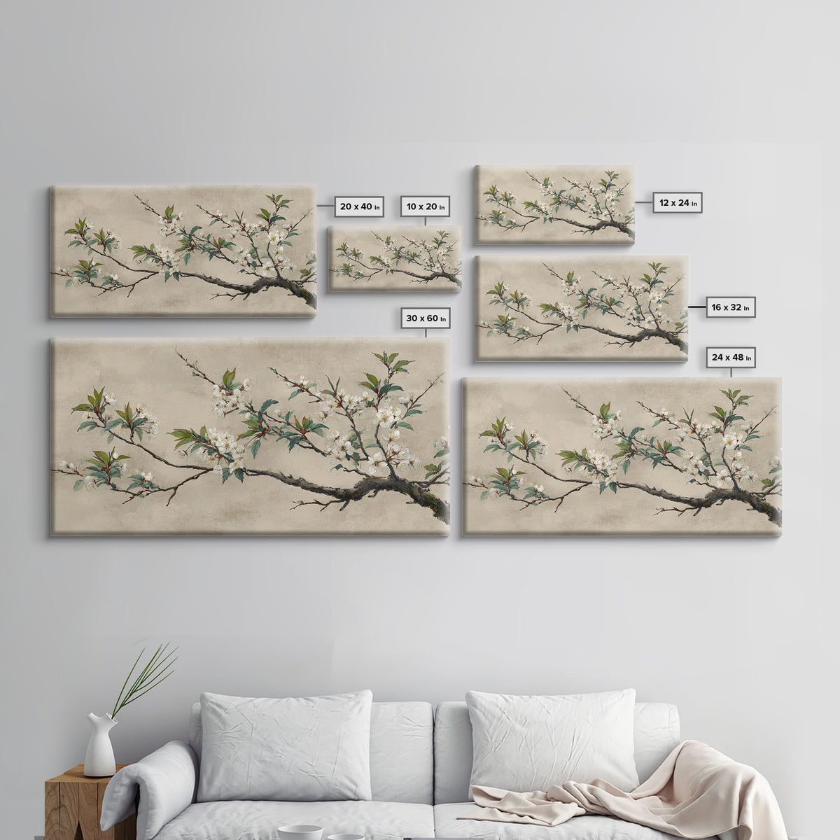 Cherry Blossom Branch Framed Canvas Print, Asian Inspired Art, Asian Art, Living Room Decor, Oil Painting, Harmony, ASI-2x1-95
