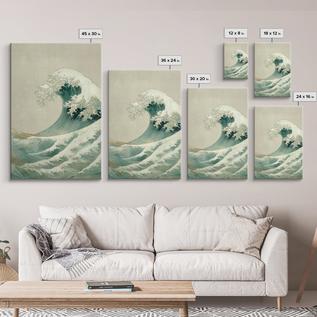 Hokusai Ocean Wave Without Copying the Original Canvas Print, Asian Inspired Art, Minimalist Decor, Living Room Decor, Harmony, ASI-2x3-54