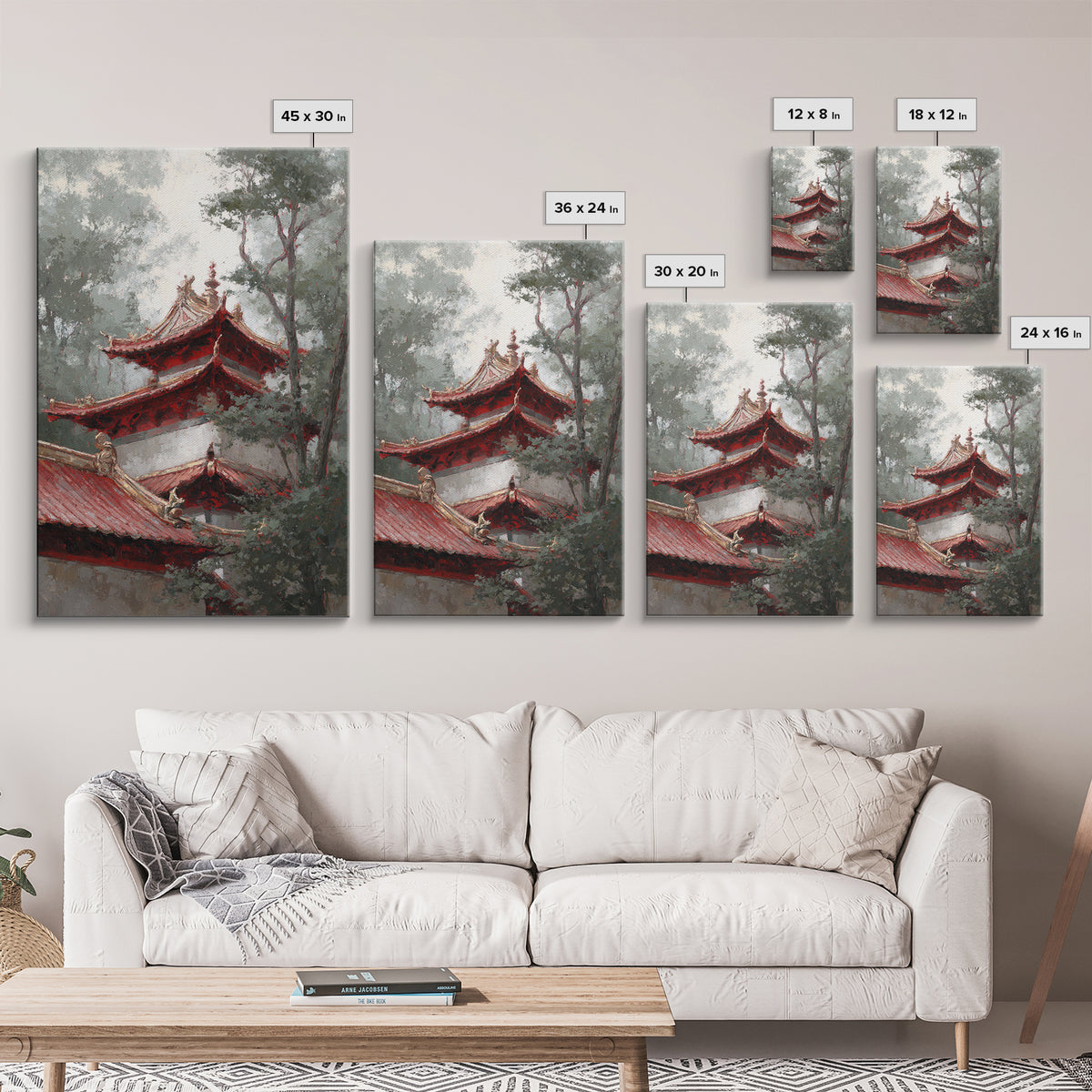 Temple Roof Detail Framed Canvas Print, Asian Inspired Art, Textured Painting, Living Room Decor, Harmony, Unique Wall Art, ASI-2x3-55