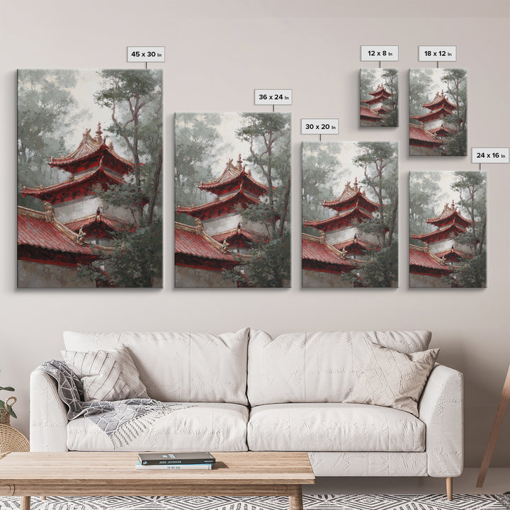 Temple Roof Detail Framed Canvas Print, Asian Inspired Art, Textured Painting, Living Room Decor, Harmony, Unique Wall Art, ASI-2x3-55