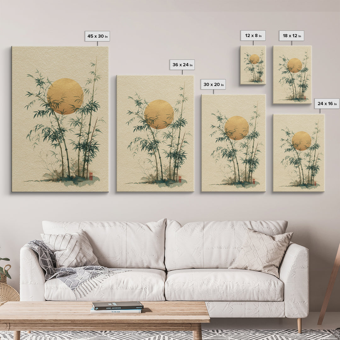 Golden Moon Behind Bamboo Silhouettes Canvas Print, Asian Inspired Art, Living Room Decor, Fine Art, Harmony, Floral Art, ASI-2x3-61