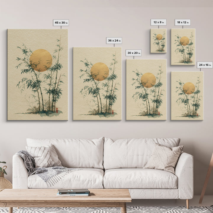 Golden Moon Behind Bamboo Silhouettes Canvas Print, Asian Inspired Art, Living Room Decor, Fine Art, Harmony, Floral Art, ASI-2x3-61