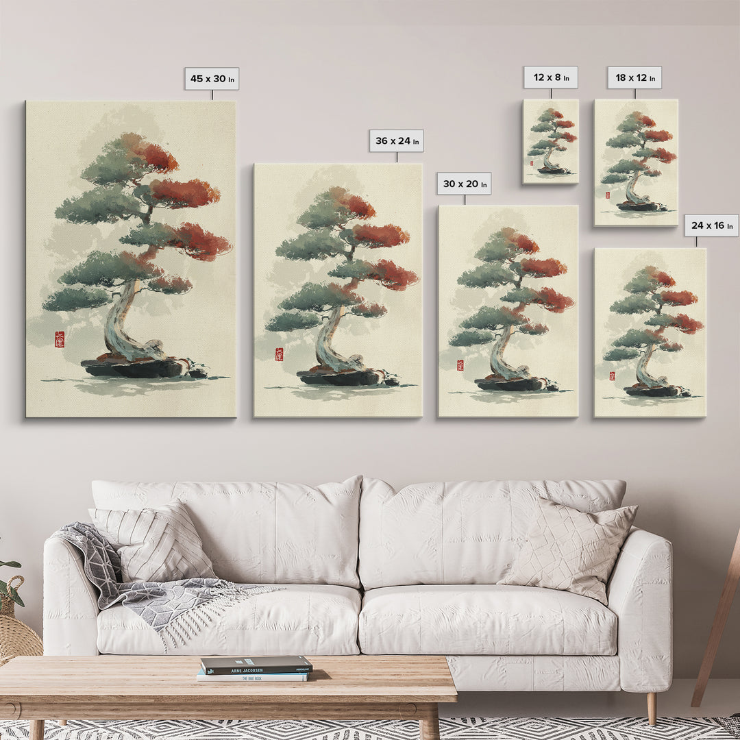 Bonsai Tree Study Framed Canvas Print, Asian Inspired Art, Art Nouveau, Living Room Decor, Fine Art, Harmony, Indian Art, ASI-2x3-90