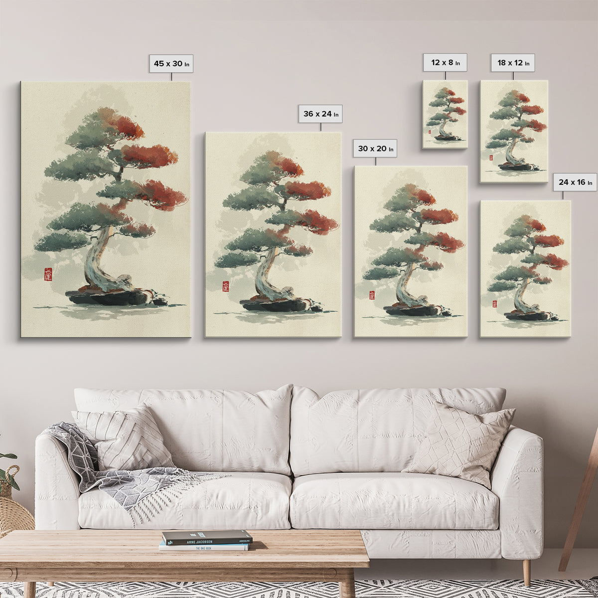Bonsai Tree Study Framed Canvas Print, Asian Inspired Art, Art Nouveau, Living Room Decor, Fine Art, Harmony, Indian Art, ASI-2x3-90