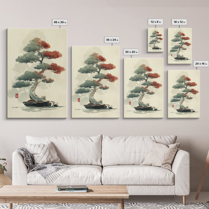 Bonsai Tree Study Framed Canvas Print, Asian Inspired Art, Art Nouveau, Living Room Decor, Fine Art, Harmony, Indian Art, ASI-2x3-90