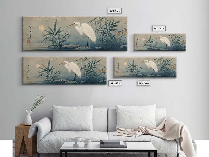 White Heron Standing Framed Canvas Print, Asian Inspired Art, Bedroom Wall Decor, Living Room Decor, Fine Art, Harmony, ASI-3x1-1