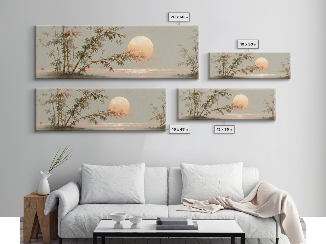 Golden Moon Behind Bamboo Silhouettes Canvas Print, Asian Inspired Art, Dark Academia Art, Living Room Decor, Fine Art, Harmony, ASI-3x1-21