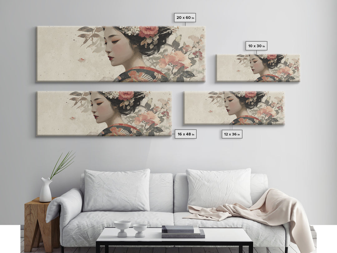 Elegant Geisha Portrait Canvas Print, Asian Inspired Art, Farmhouse Wall Art, Living Room Decor, Harmony, Spiritual Wall Art, ASI-3x1-46