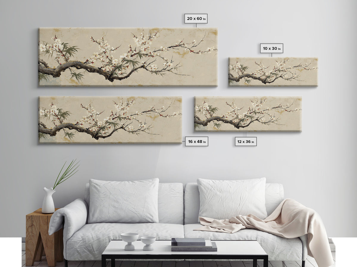 Cherry Blossom Branch Framed Canvas Print, Asian Inspired Art, Printable Art, Living Room Decor, Harmony, Neutral Wall Art, ASI-3x1-67