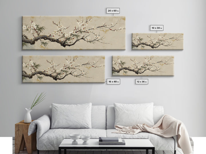 Cherry Blossom Branch Framed Canvas Print, Asian Inspired Art, Printable Art, Living Room Decor, Harmony, Neutral Wall Art, ASI-3x1-67