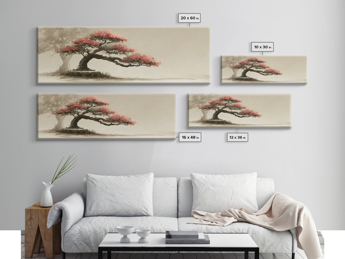 Bonsai Tree Study Framed Canvas Print, Asian Inspired Art, Digital Download Art, Living Room Decor, Oil Painting, Harmony, ASI-3x1-74