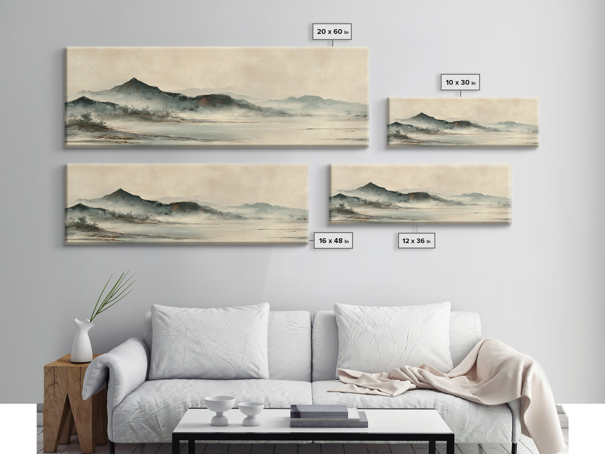 Japanese Ink Landscape Canvas Print, Asian Inspired Art, Printable Wall Art, Living Room Decor, Harmony, Dark Academia Art, ASI-3x1-92