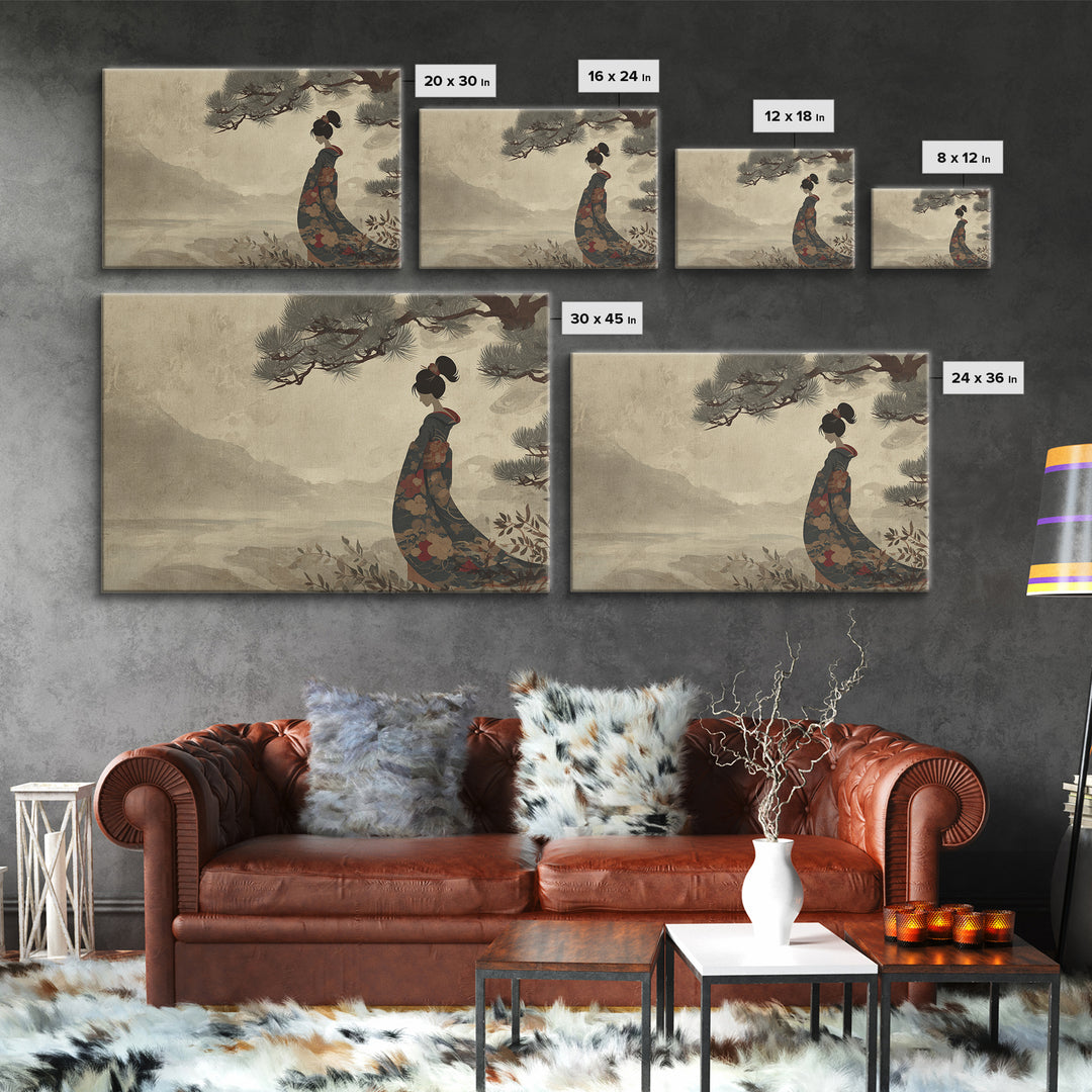 Elegant Geisha Portrait Framed Canvas Print, Asian Inspired Art, Japanese Art, Living Room Decor, Oil Painting, Harmony, ASI-3x2-10
