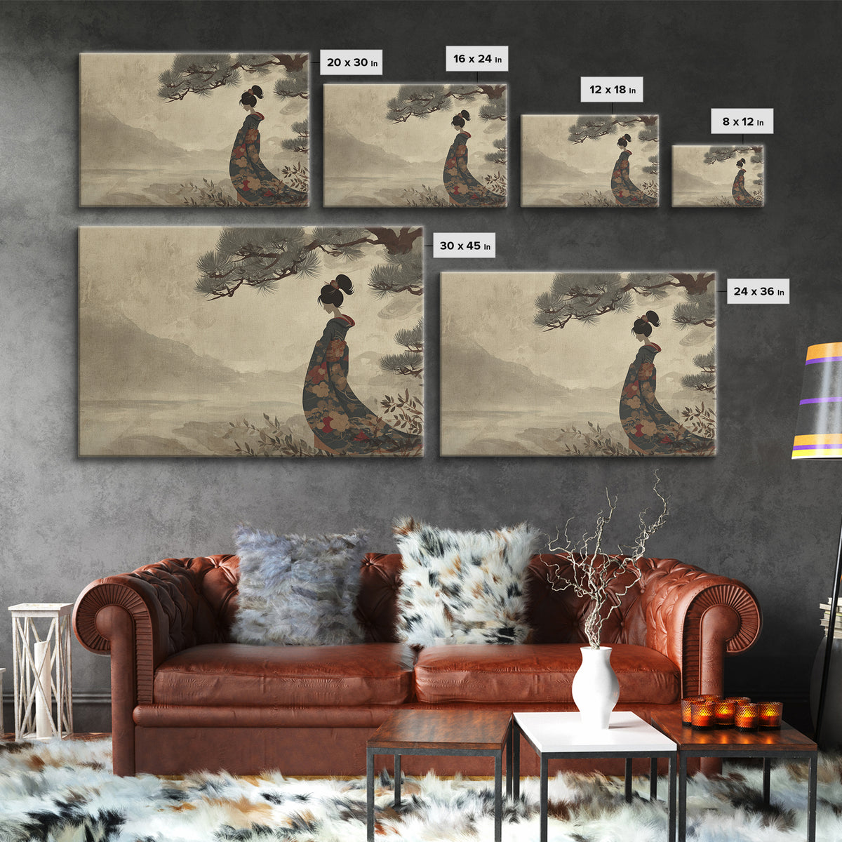 Elegant Geisha Portrait Framed Canvas Print, Asian Inspired Art, Japanese Art, Living Room Decor, Oil Painting, Harmony, ASI-3x2-10