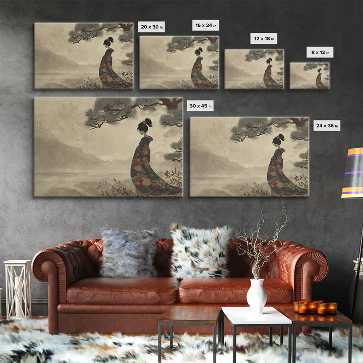 Elegant Geisha Portrait Framed Canvas Print, Asian Inspired Art, Japanese Art, Living Room Decor, Oil Painting, Harmony, ASI-3x2-10