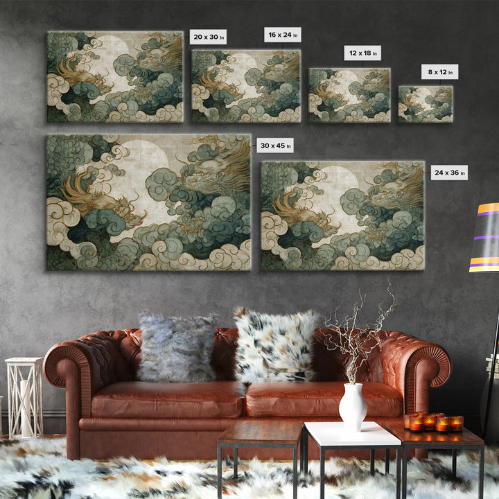 Dragon Curling Through Clouds Canvas Print, Asian Inspired Art, Digital Download Art, Living Room Decor, Fine Art, Harmony, ASI-3x2-17