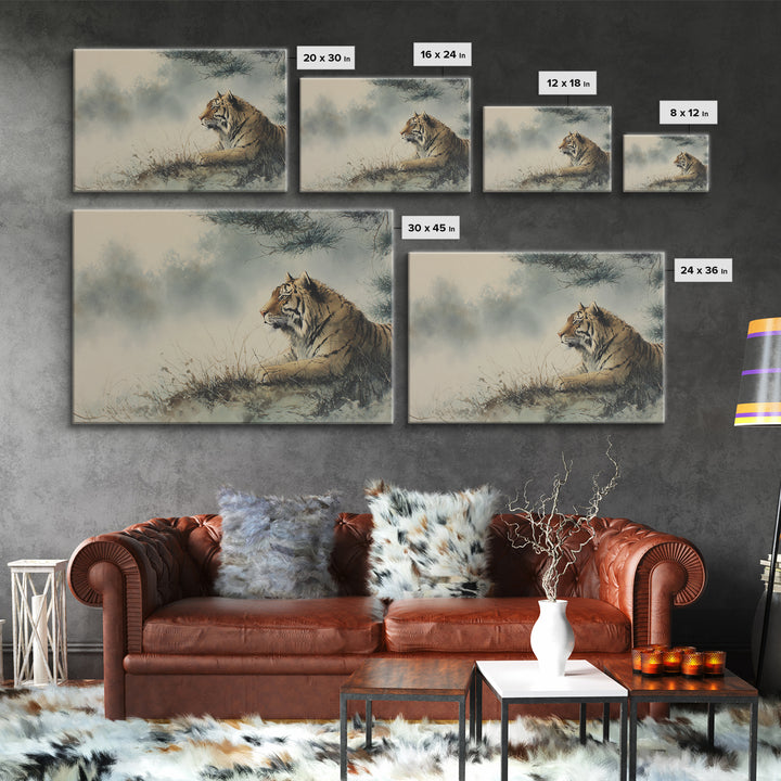 Tiger Portrait with Expressive Brush Ink Energy Canvas Print, Asian Inspired Art, Neutral Wall Art, Living Room Decor, Harmony, ASI-3x2-44