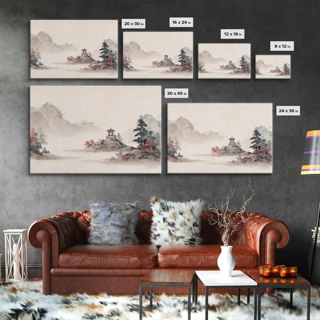 Chinese Mountain Scroll Landscape Canvas Print, Asian Inspired Art, Boho Decor, Living Room Decor, Fine Art, Harmony, ASI-3x2-84