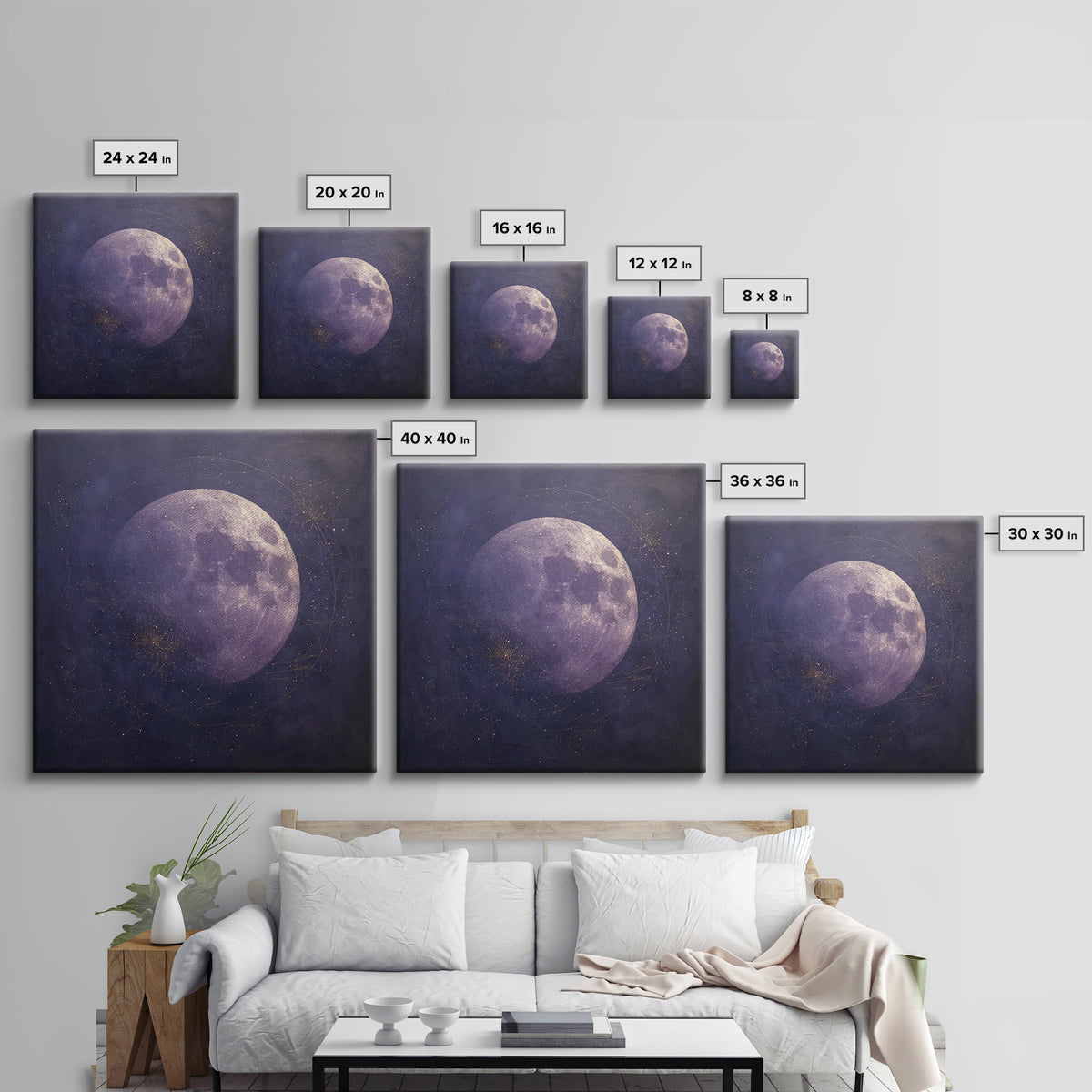 Lunar Phase Composition Canvas Print, Astrology Art, Astrology Wall Art, Living Room Decor, Watercolor Art, Zodiac, AST-1x1-13