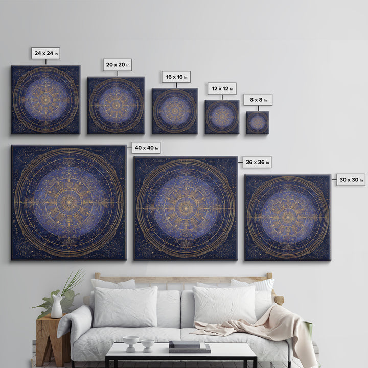 Retro Horoscope Chart Framed Canvas Print, Astrology Art, Wall Decor, Living Room Decor, Fine Art, Zodiac, Home Decor, AST-1x1-21