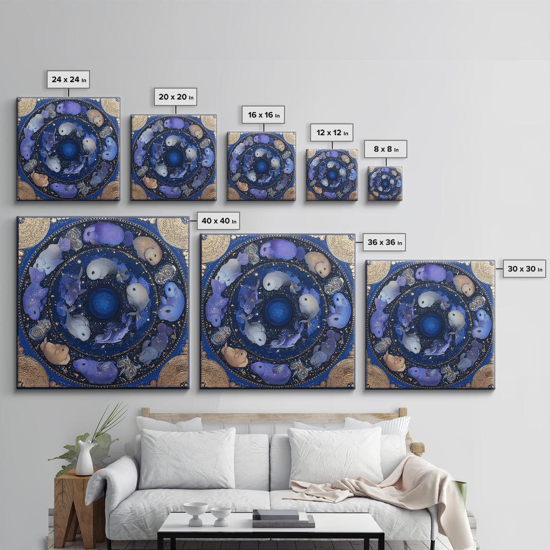 Twelve Zodiac Animals Arranged Framed Canvas Print, Astrology Art, Digital Wall Art, Living Room Decor, Oil Painting, Zodiac, AST-1x1-28