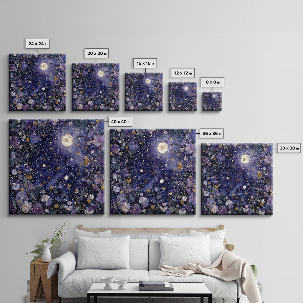 Dreamlike Night Garden Framed Canvas Print, Astrology Art, Astronomy Print, Living Room Decor, Oil Painting, Zodiac, AST-1x1-46