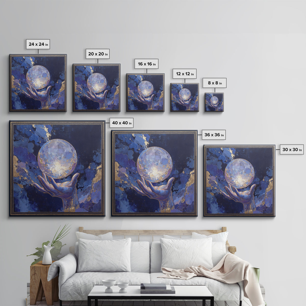 Tarot Cosmic Hand Holding a Glowing Star Framed Canvas Print, Astrology Art, Leo Astrology, Living Room Decor, Watercolor Art, AST-1x1-6