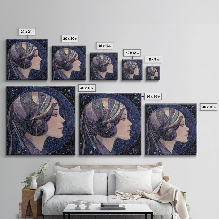 Art Nouveau Zodiac Woman Framed Canvas Print, Astrology Art, Leo Wall Art, Living Room Decor, Fine Art, Zodiac, AST-1x1-72