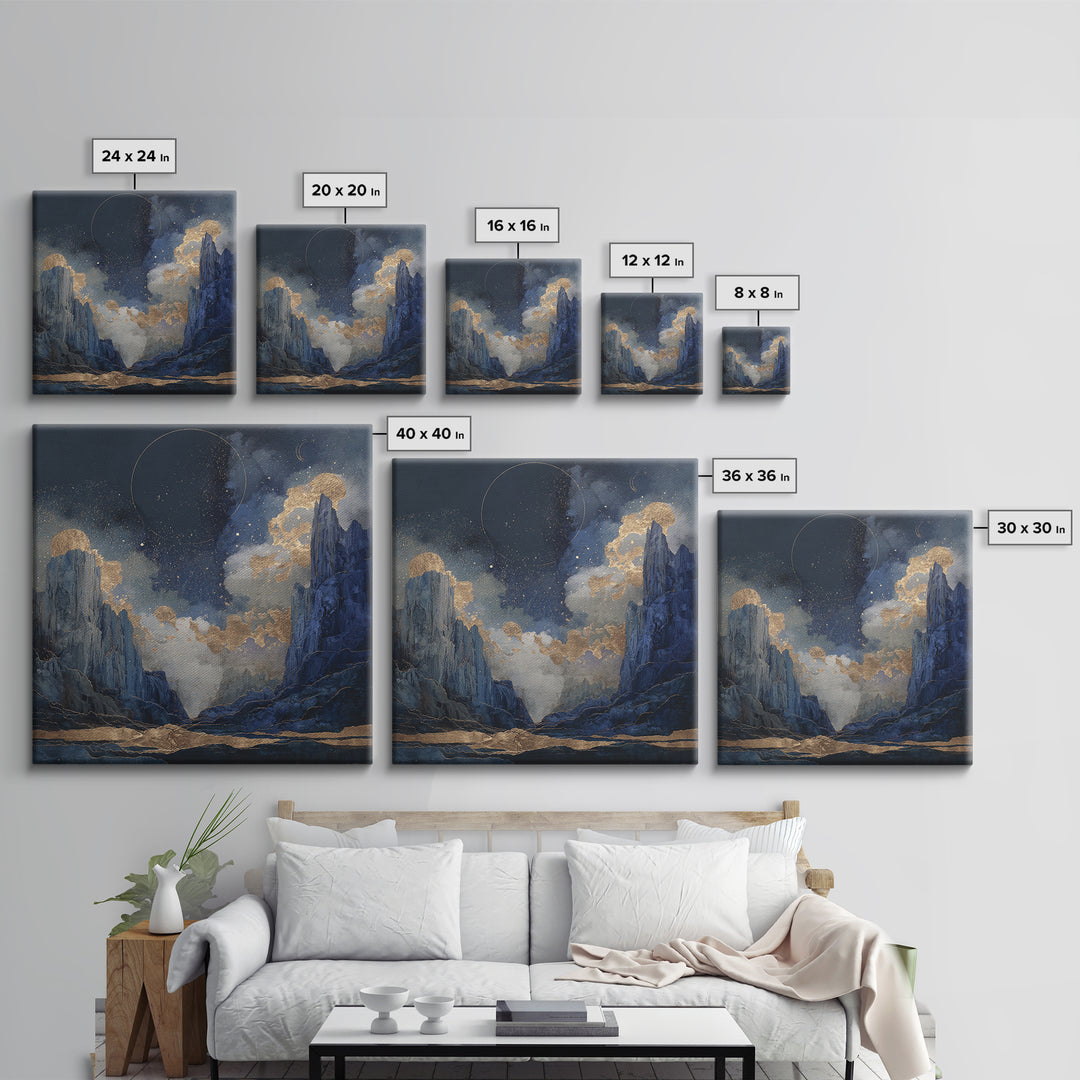 Ram Constellation Above Desert Cliffs at Night Framed Canvas Print, Astrology Art, Modern Decor, Living Room Decor, Zodiac, AST-1x1-80