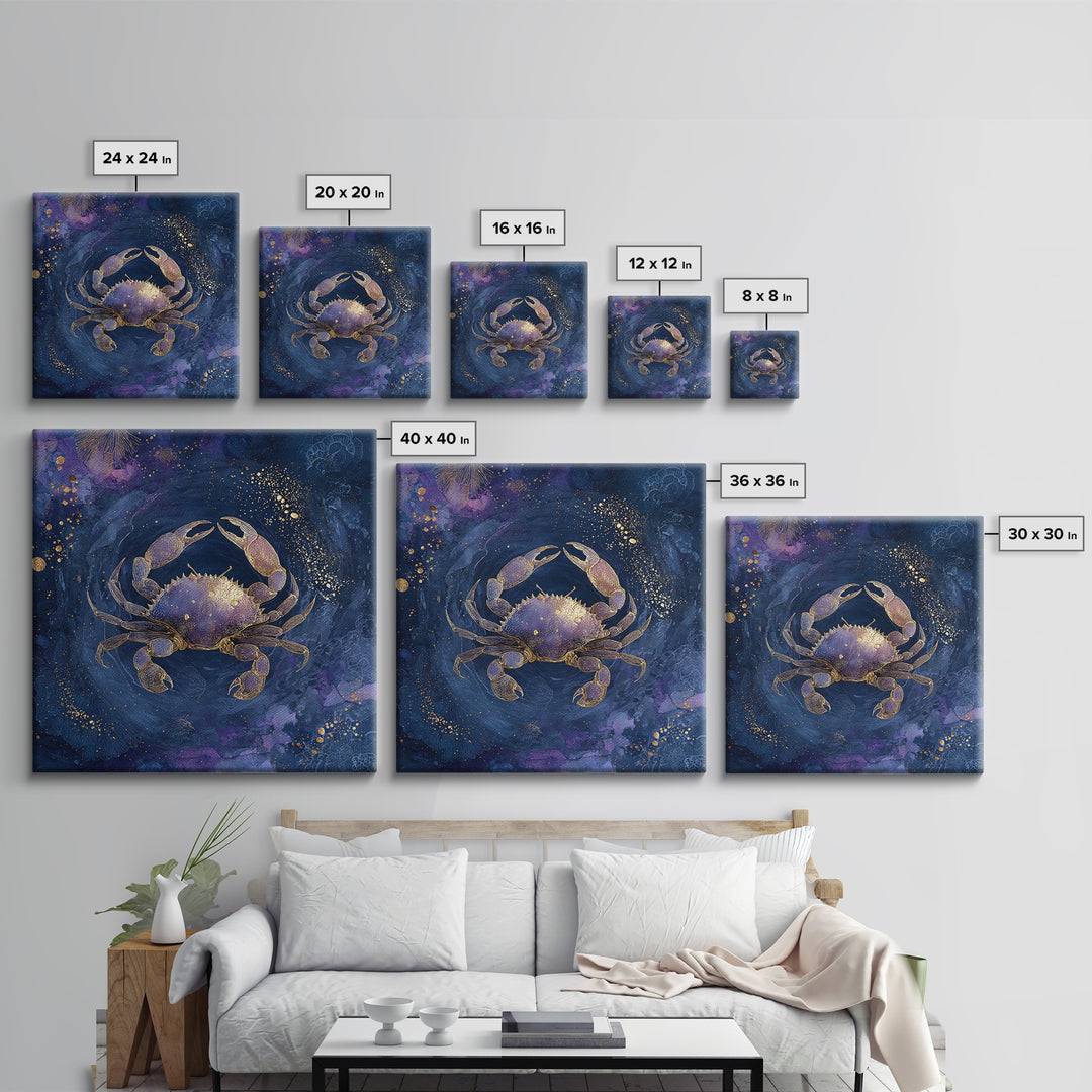 Celestial Crab under Glowing Ocean Moonlight Canvas Print, Astrology Art, Minimalist Decor, Living Room Decor, Zodiac, AST-1x1-88