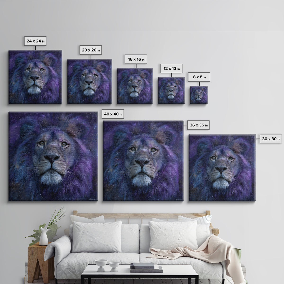 Celestial Lion Portrait Formed from Star Patterns Canvas Print, Astrology Art, Textured Painting, Living Room Decor, Zodiac, AST-1x1-98