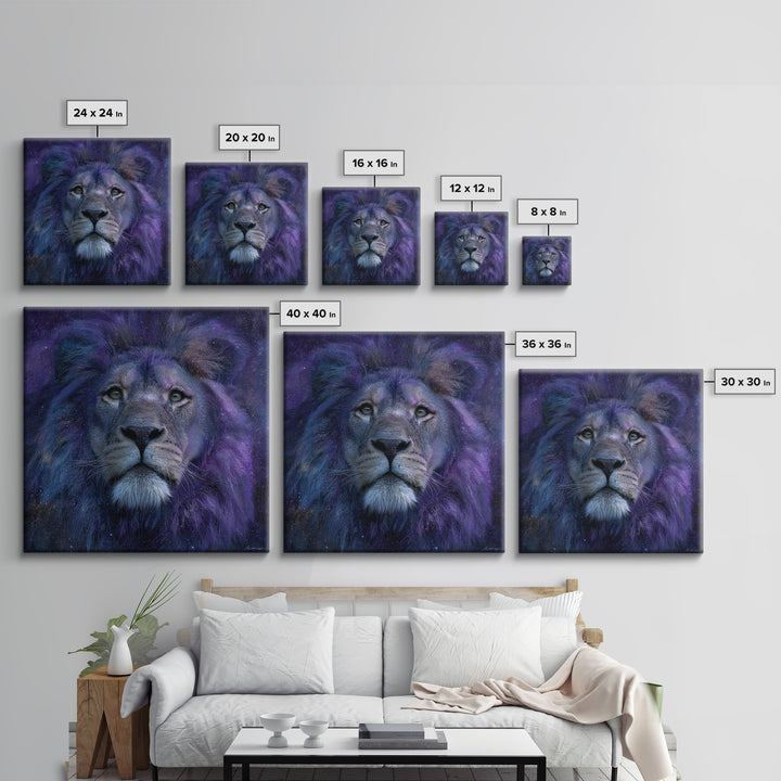 Celestial Lion Portrait Formed from Star Patterns Canvas Print, Astrology Art, Textured Painting, Living Room Decor, Zodiac, AST-1x1-98