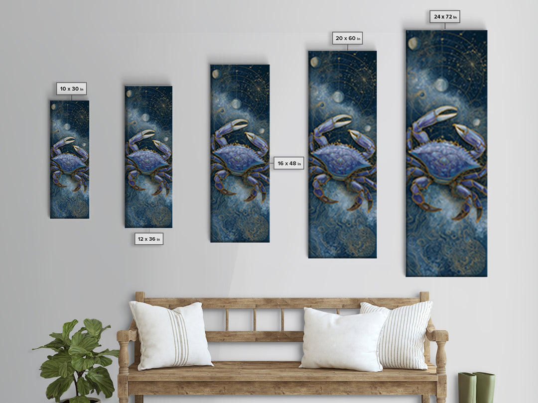 Celestial Crab under Glowing Ocean Moonlight Canvas Print, Astrology Art, Minimalist Decor, Living Room Decor, Zodiac, AST-1x3-4