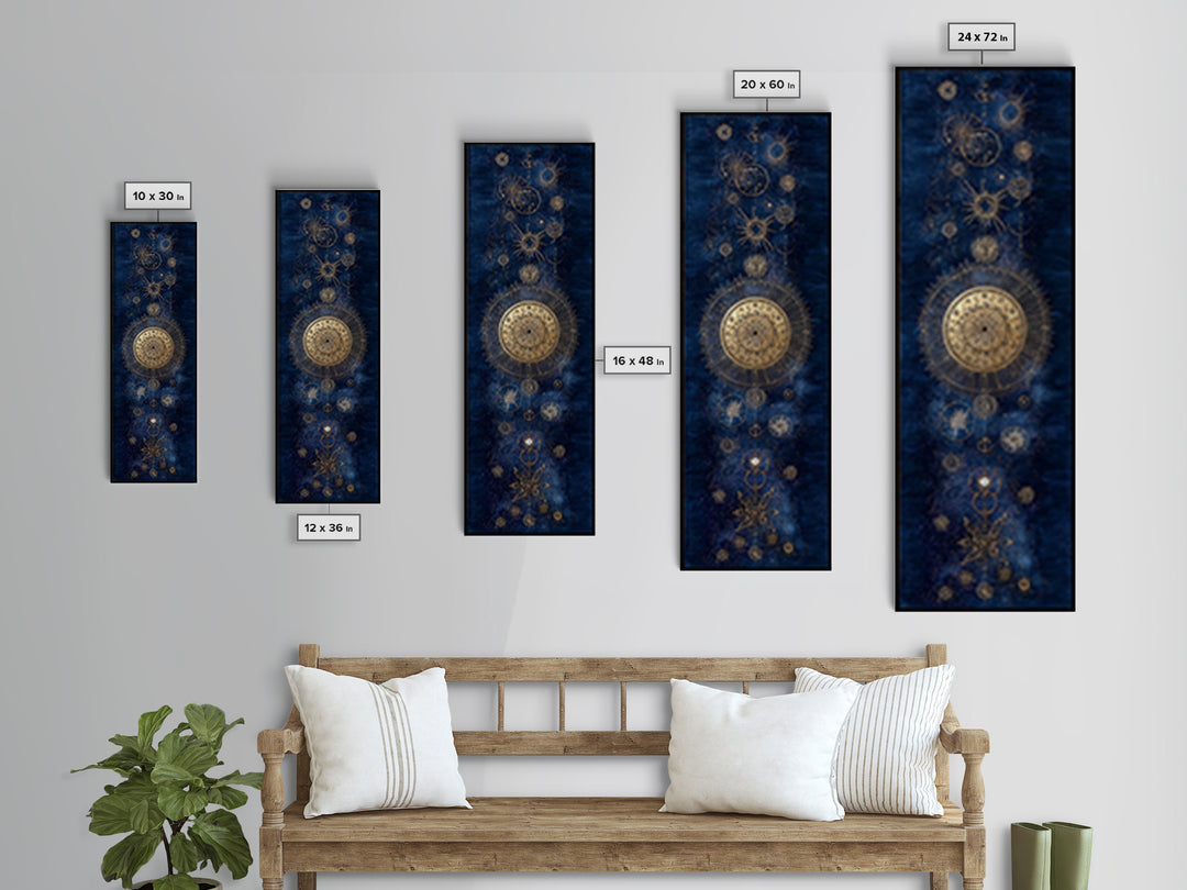 Gold Zodiac Wheel on Deep Midnight Blue Framed Canvas Print, Astrology Art, Art Print, Living Room Decor, Fine Art, Zodiac, AST-1x3-61