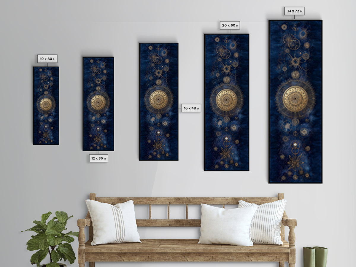 Gold Zodiac Wheel on Deep Midnight Blue Framed Canvas Print, Astrology Art, Art Print, Living Room Decor, Fine Art, Zodiac, AST-1x3-61